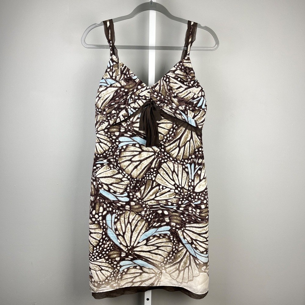 Vintage Etcetera Silk Dress Womens 4 Brown Blue Butterfly Wing Fairycore Y2K - Picture 2 of 8